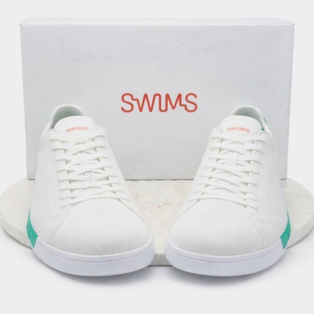 SWIMS Breeze Tennis Knit Sneakers Mens 11.5 White Green Breathable Mesh New - Picture 4 of 10